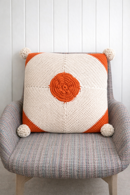 Handmade Crochet Cushion With Flower Motif 45 cm x 45 cm