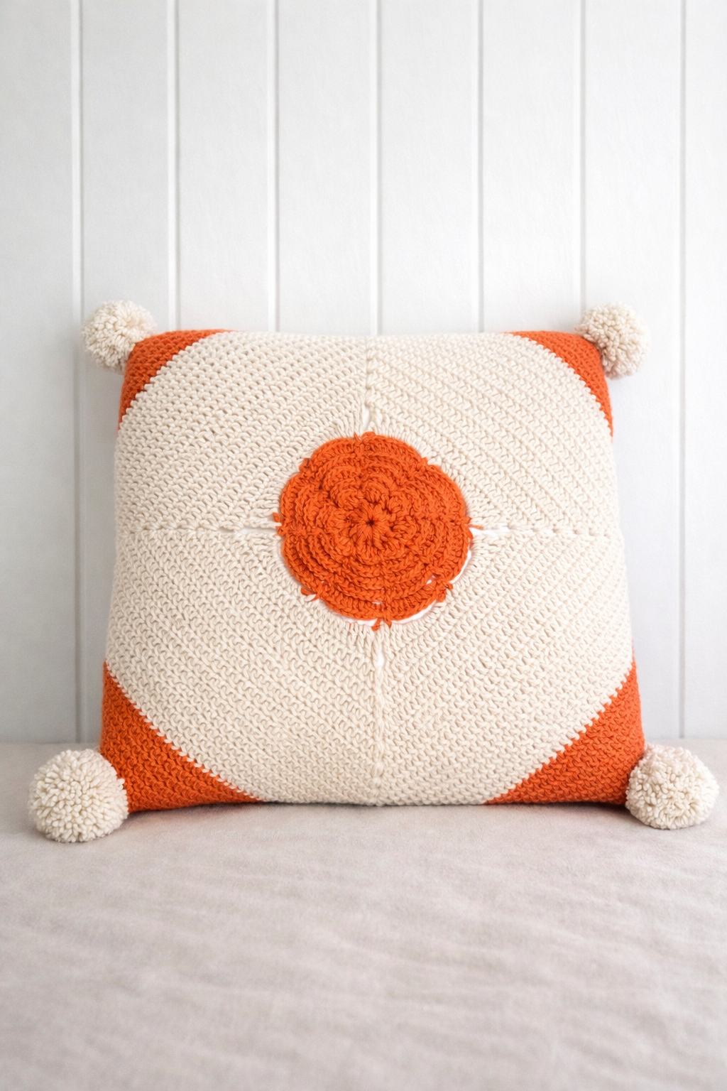 Handmade Crochet Cushion With Flower Motif 45 cm x 45 cm