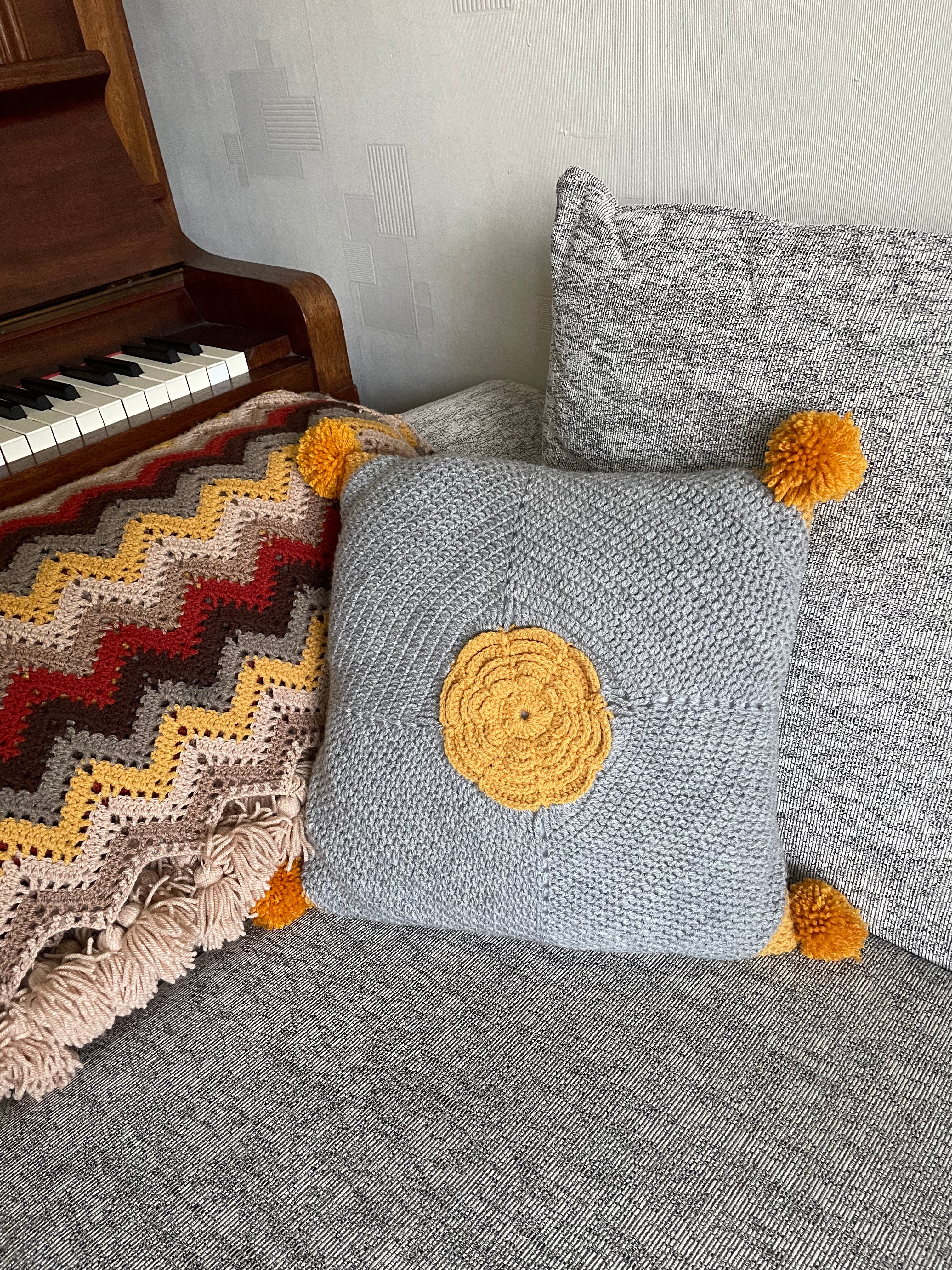Handmade Crochet Square Cushion 45 cm x 45 cm