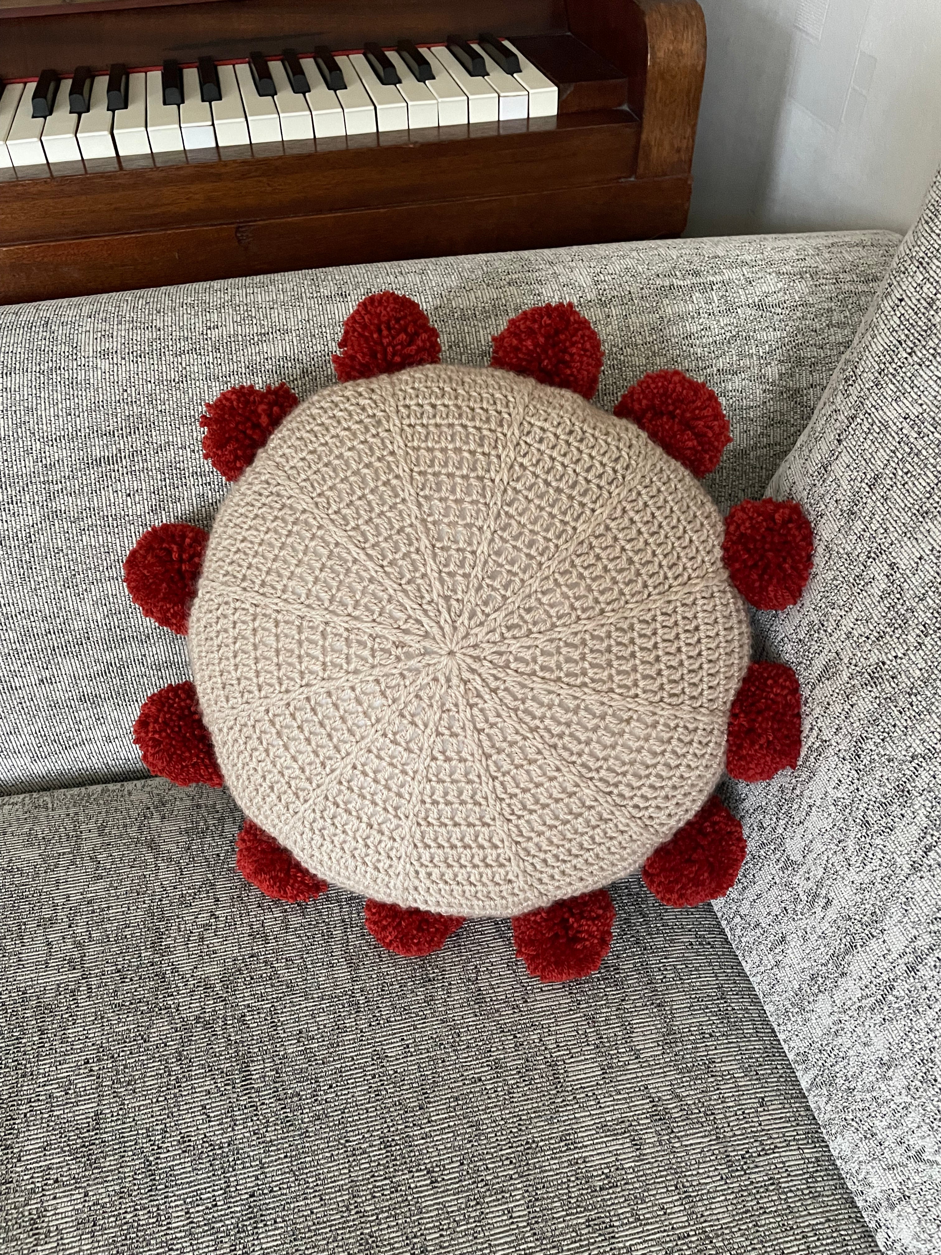 Handmade Crochet Pom Pom Cushion