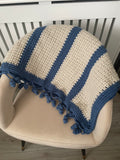 Cream & Dusty Blue Crochet Throw – 80 x 110 cm