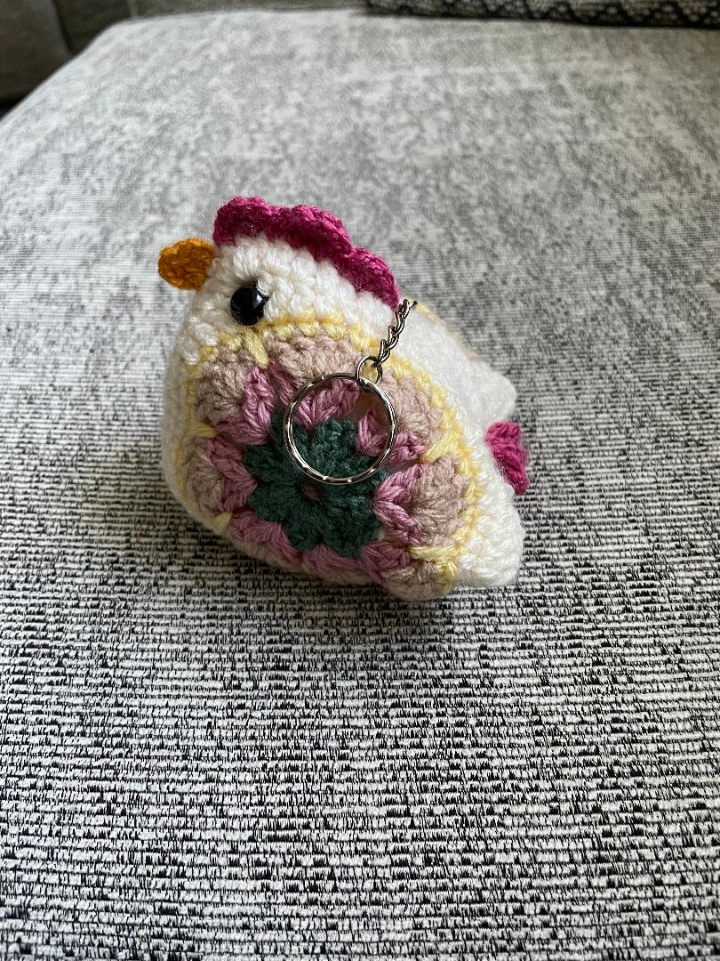 Handmade Crochet Chicken Bag Charm Key Ring