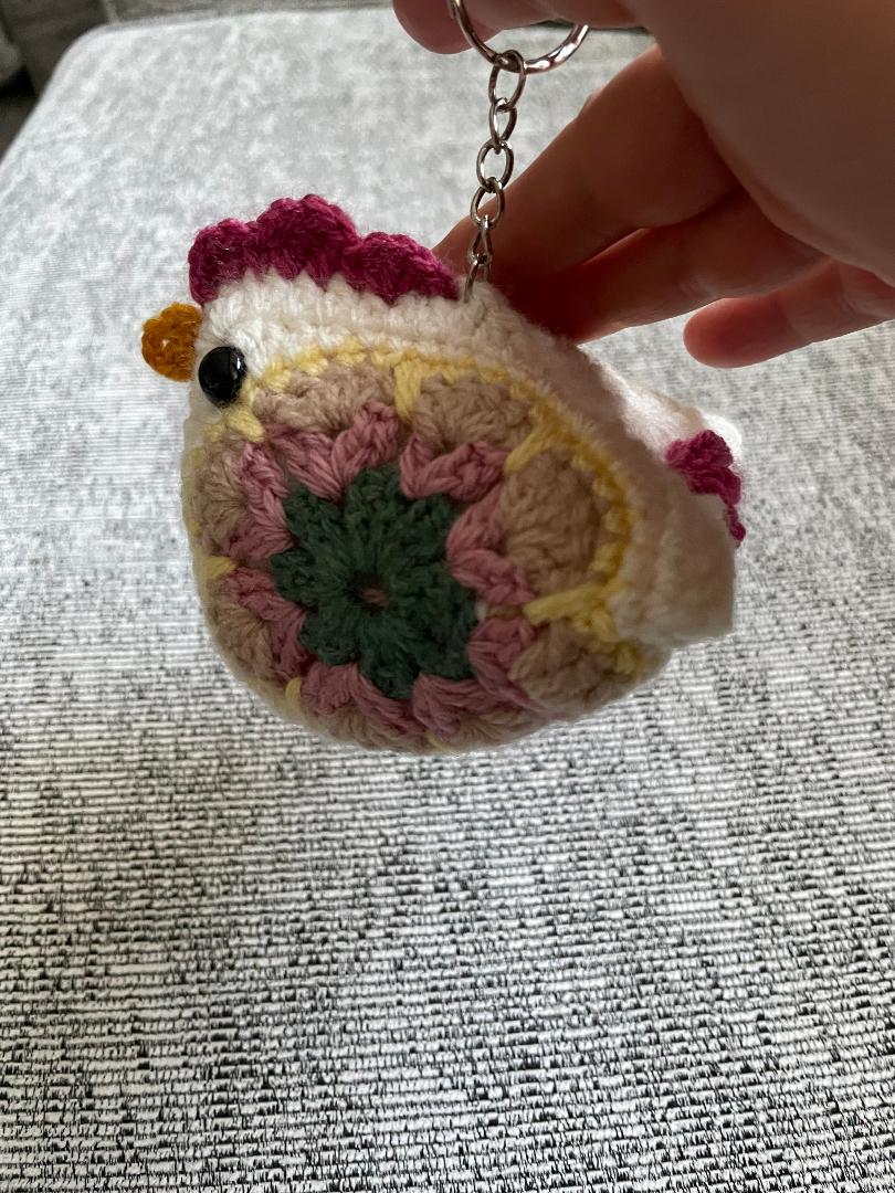 Handmade Crochet Chicken Bag Charm Key Ring
